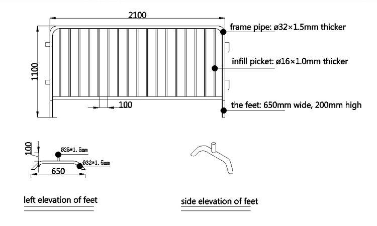 Galvanized Then Powder Coated 1.1m X 2.1m Pedestrian Barriers Panels