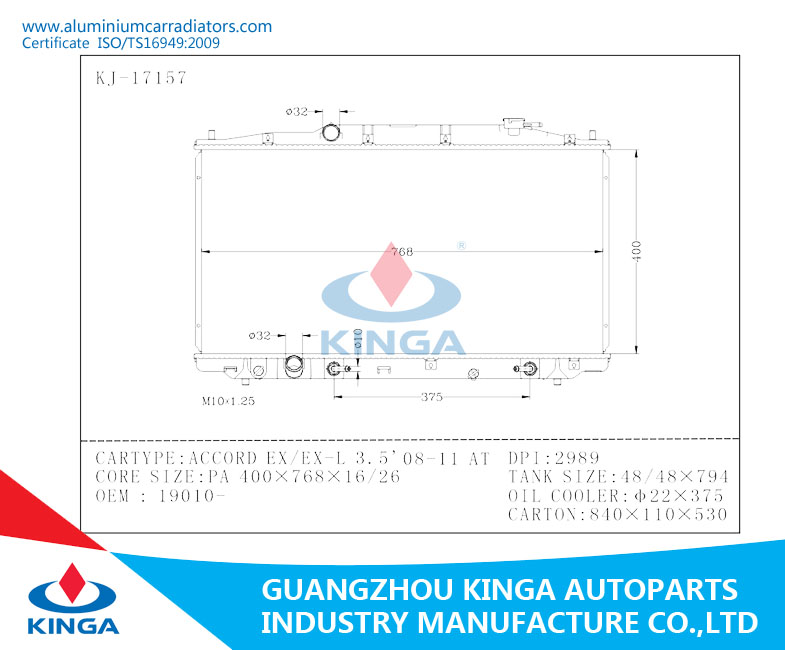 Car Auto Parts Aluminum Radiator for OEM 19010-