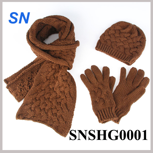 Fashion Hot Sell Scarf Hat Gloves Set for Ladies