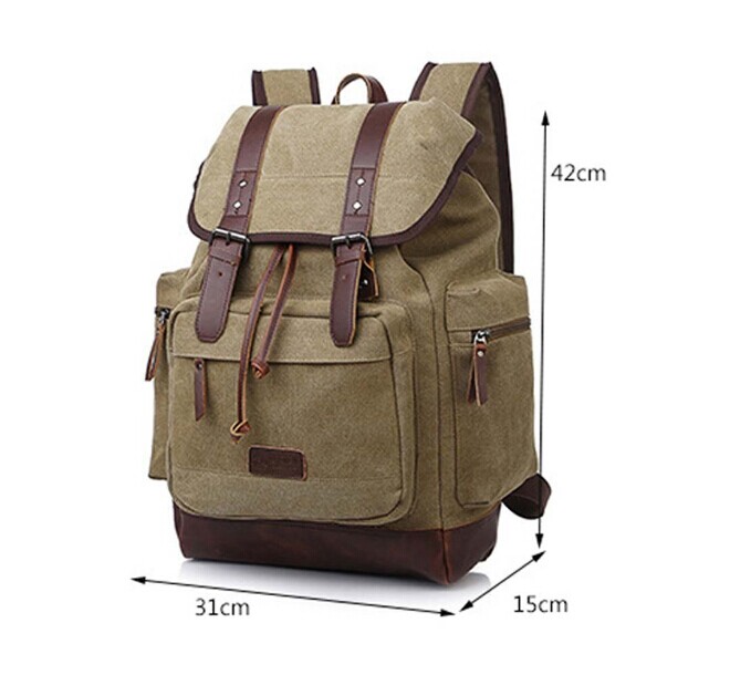 Vintage Canvas Backpack Rucksack Bookbag Satchel Hiking Bag (Khaki)