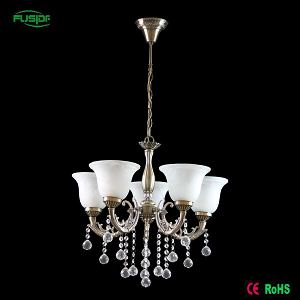 Vintage White Glass Crystal Chandelier Lighting, Pendant Lamp for Hotel D-8209/5