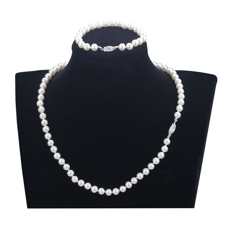 Snh 7mm Near Round White Pearl Jewelry Set