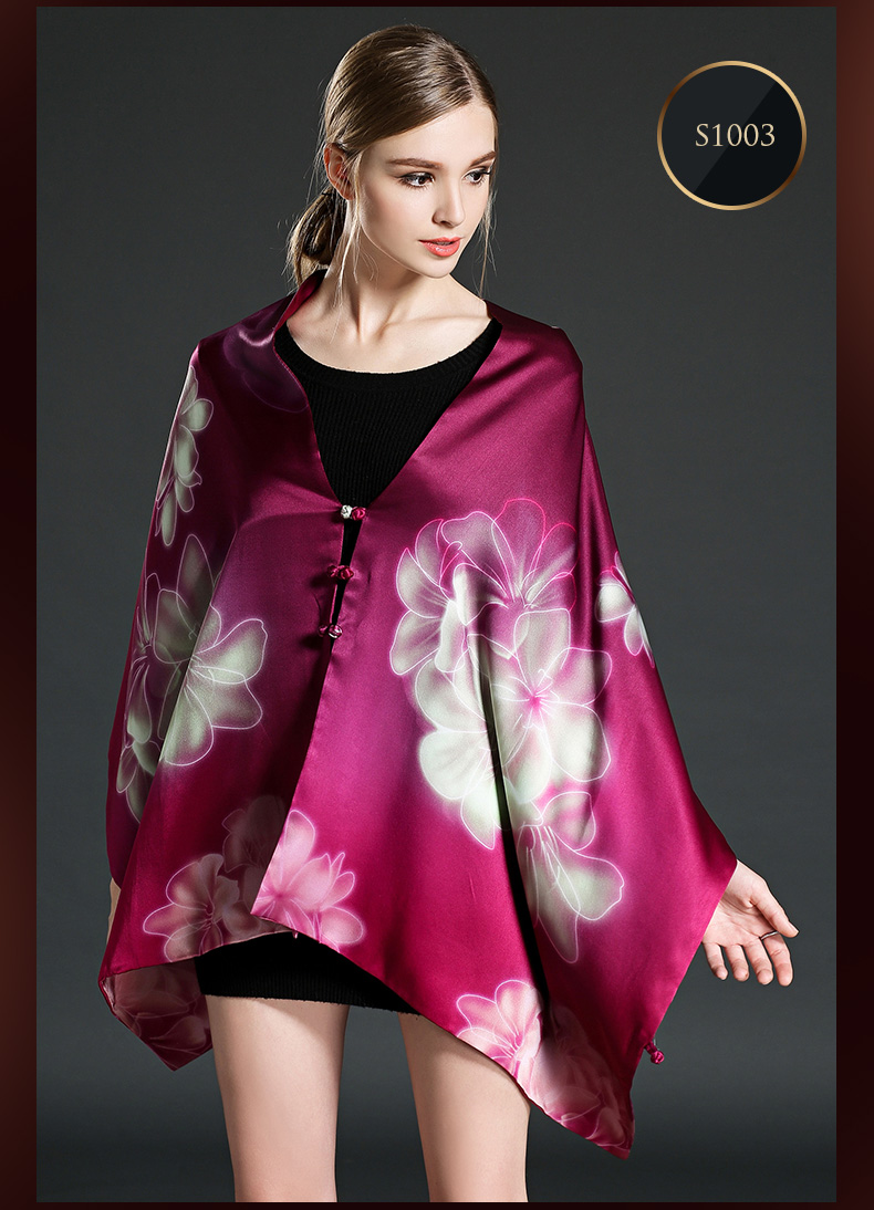 Double-Sided Printing Silk Scarf Shawl for Women