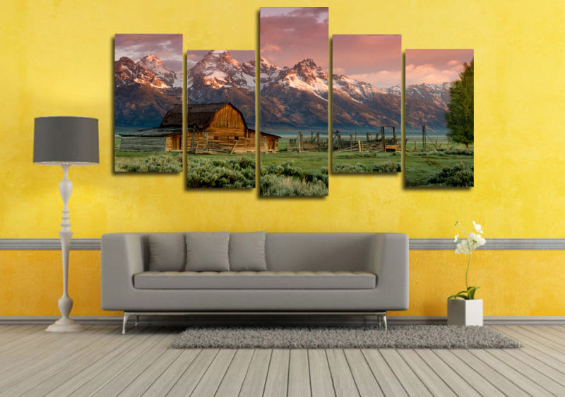 HD Printed Barn Teton Rocky Mountains Painting on Canvas Room Decoration Print Poster Picture Mc-040