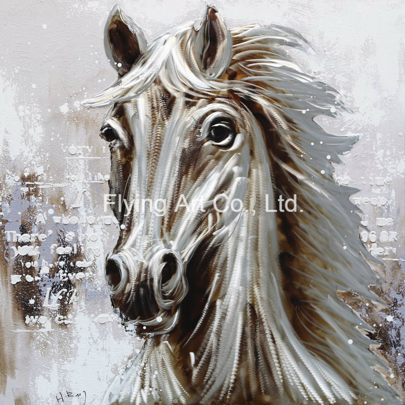 White Horse Aluminum Base Animal Oil Painting