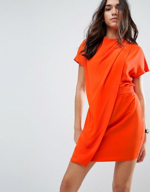 Drape Front Tab Side Mini Drape Dress