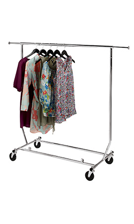 Collapsible Single Rail Salesman Rolling Rack - Chrome