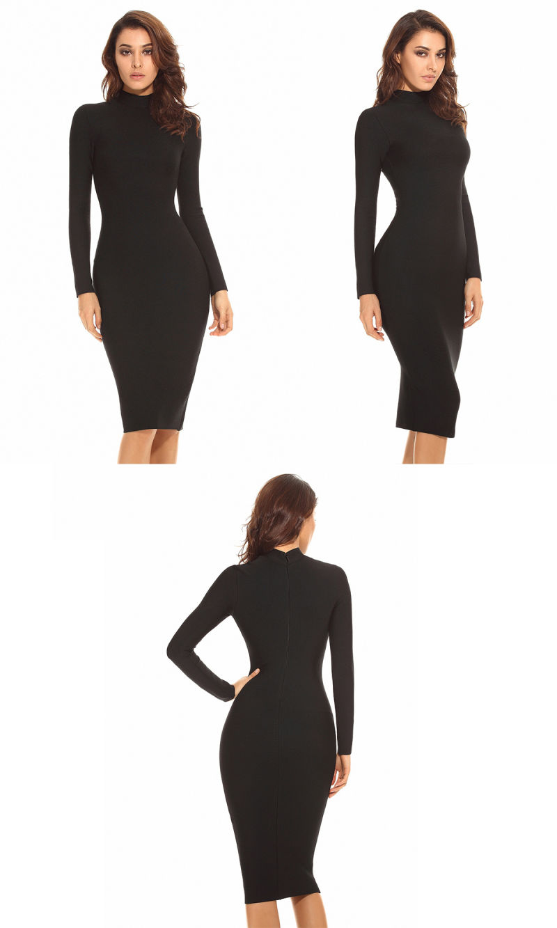 Long Sleeve Bandage Dress Black Dress