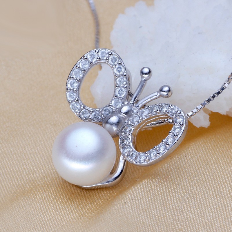 Fashion Pearl Pendant 9-10mm Button AAA Butterfly Freshwater Silver Pearl Pendant