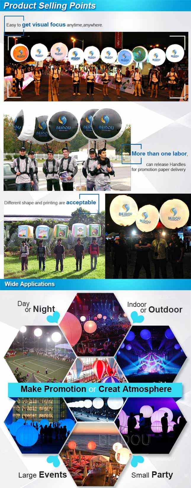 Advertising Balloons Moving Walking LED Lighting Decoration Inflatable Backpack Balloon