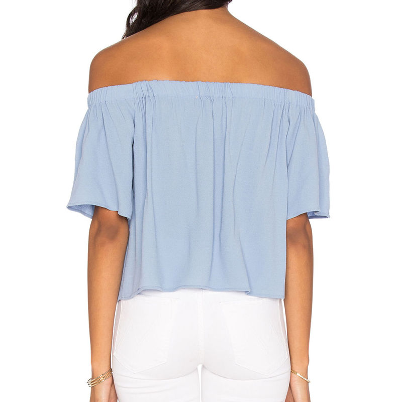 Blue off Shoulder Leisure Top for Romantic Women