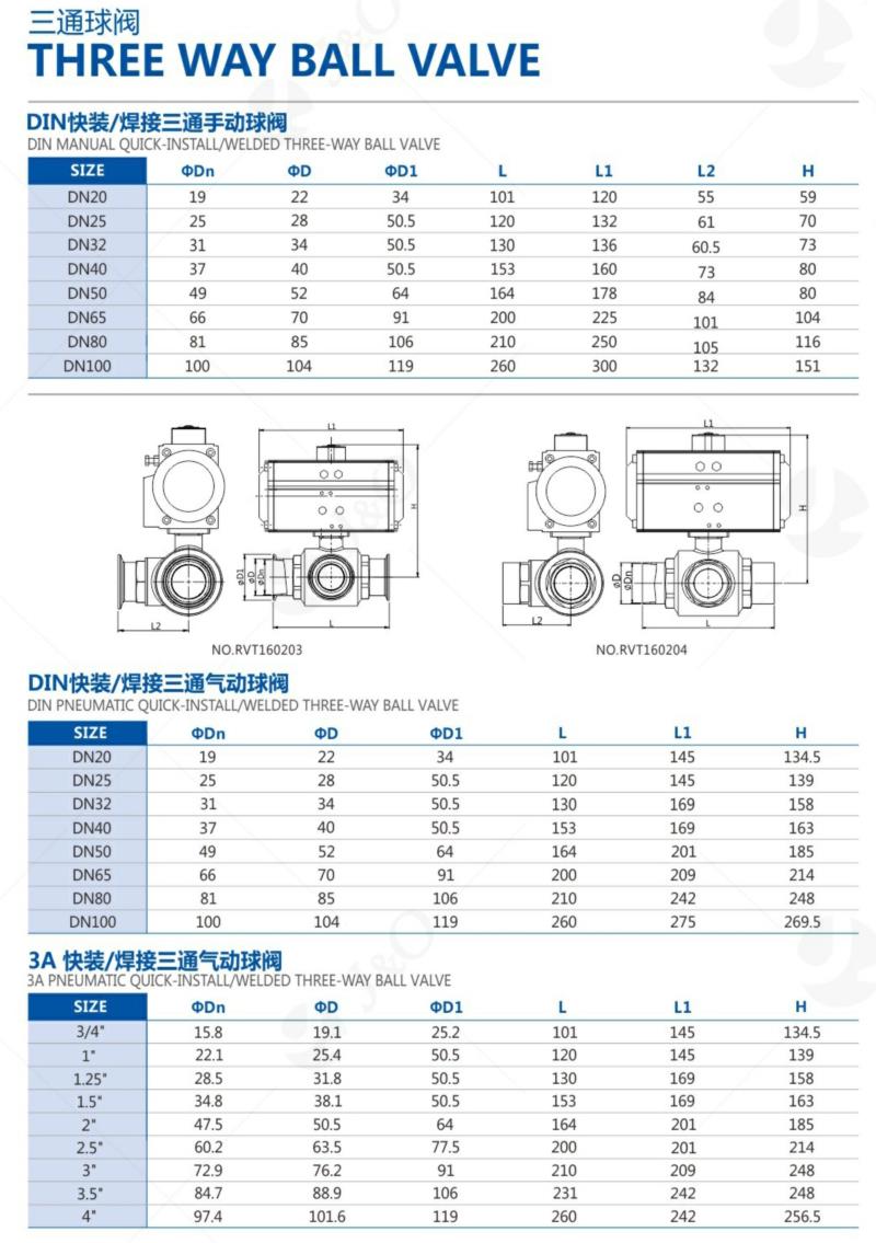 Hygienic 3 Way Ball Valve Clamp Ends with Actuator