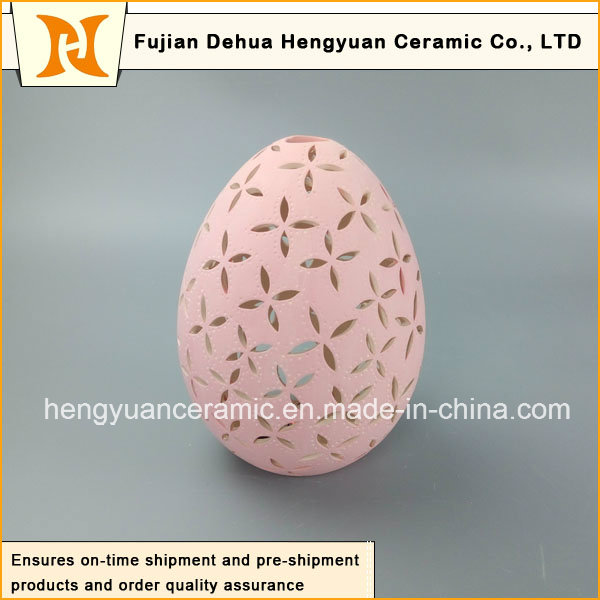 New Product Pink Egg Shape Ceramic Tealight Candle Holder