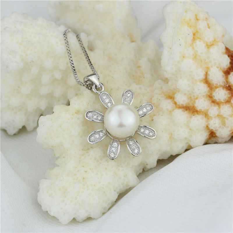 Snh 9mm White Button Real Pearl Pendant