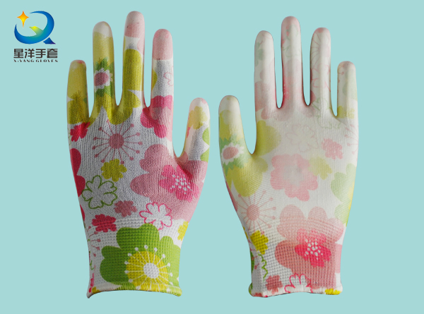 13G Colorful Polyester with PU Coated Safety Gloves