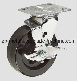 4inch Heavy-Duty Iron Rubber with Brake Caster Wheel