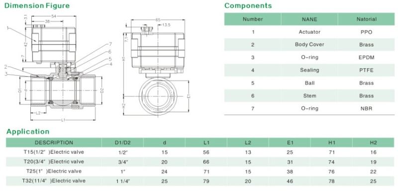 1/2'' Mini Electric Motorized Control Brass Ball Valve with Feedback Signal (T15-B2-C)