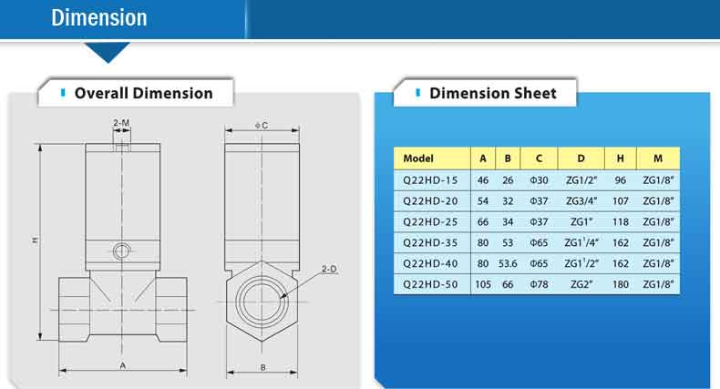 Q22HD-20 2/2 Way Piston Type Brass Material Pneumatic Steam Valve