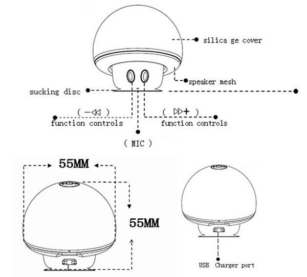 Mini Bluetooth Speaker Mushroom Style with Mic Suction Cup Stereo Subwoofer