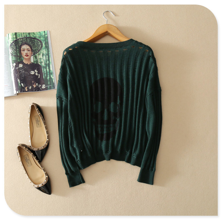 Hollow out with Back Print Pure Cashmere Top Pullover Sweater