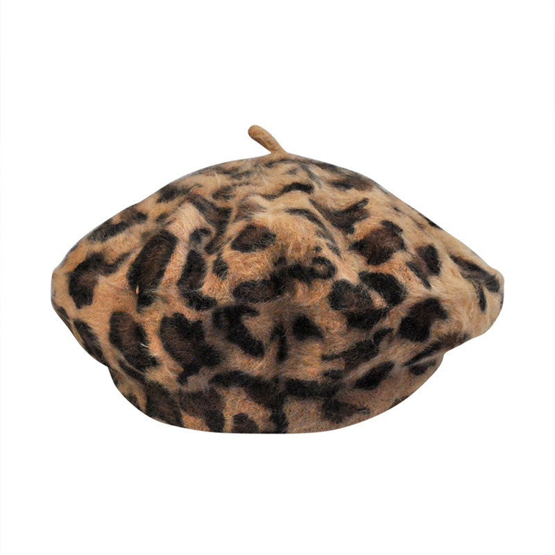 Womens Warm Angora Winter Autumn Spring Leopard Wool Cap Hat Beret (HW801)