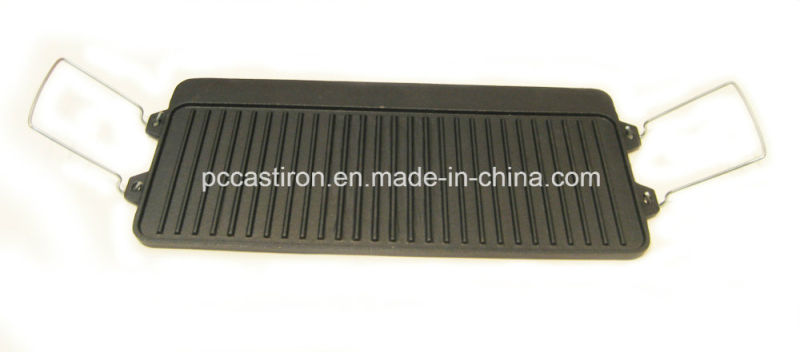 China Cast Iron Steak Griddle Plate with Metal Handle