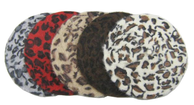 Womens Warm Angora Winter Autumn Spring Leopard Wool Cap Hat Beret (HW801)