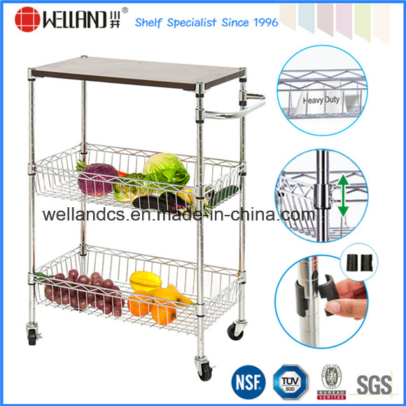 Commercial Restaurant Chrome Metal Serving Basket Trolley for Fruit/Vegetable