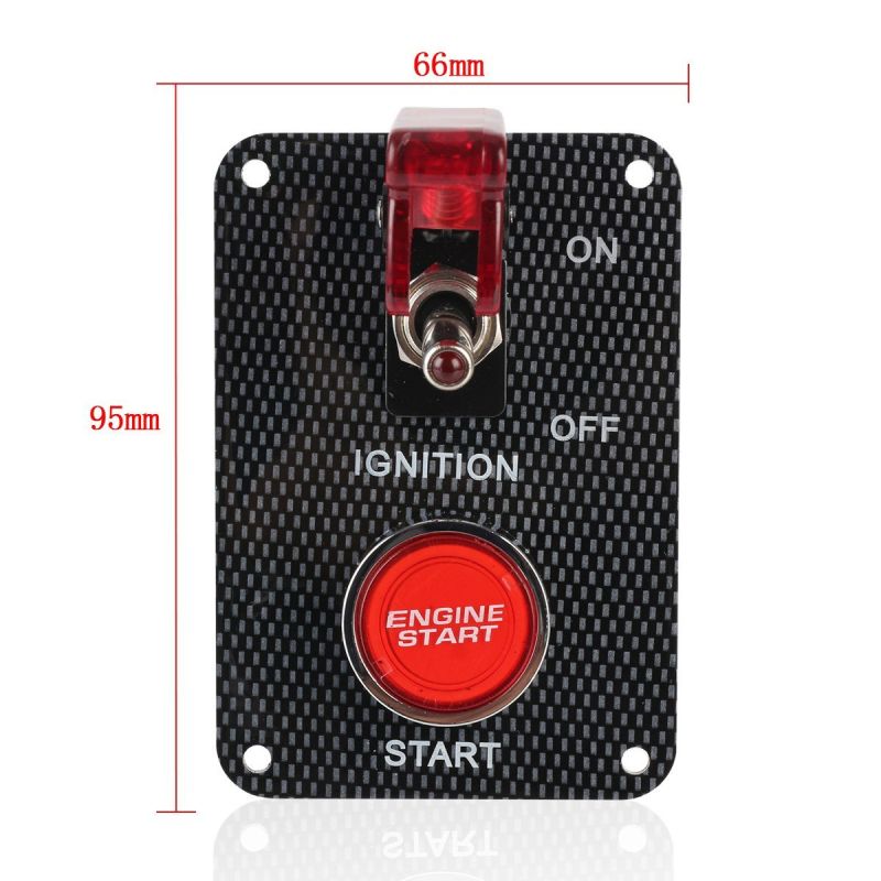 Carbon Fiber Racing Car 12V Ignition Switch Panel, Push Button+Red LED Toggle