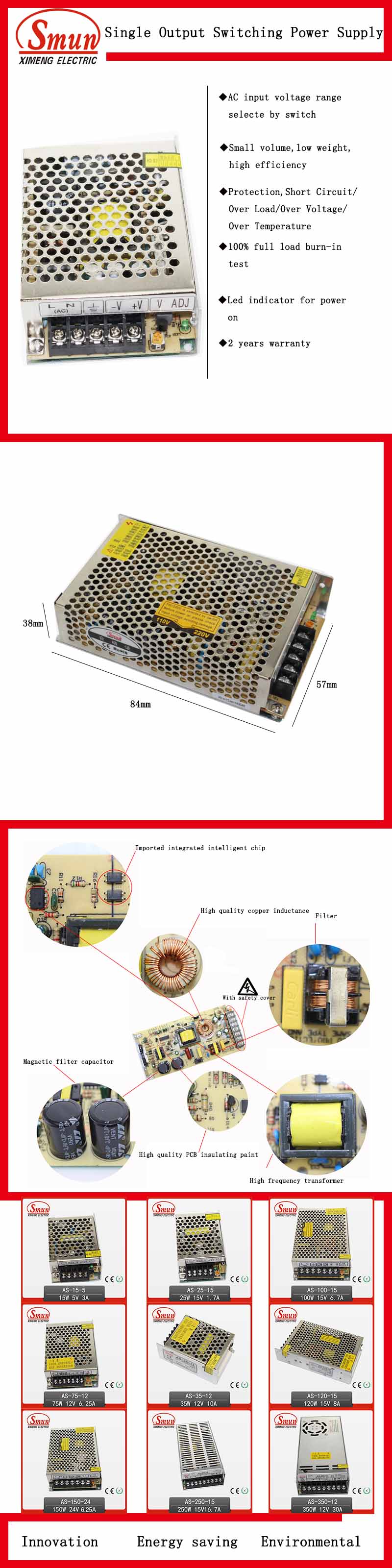 Mini 25W 5VDC 5A Single Output Switching Power Supply