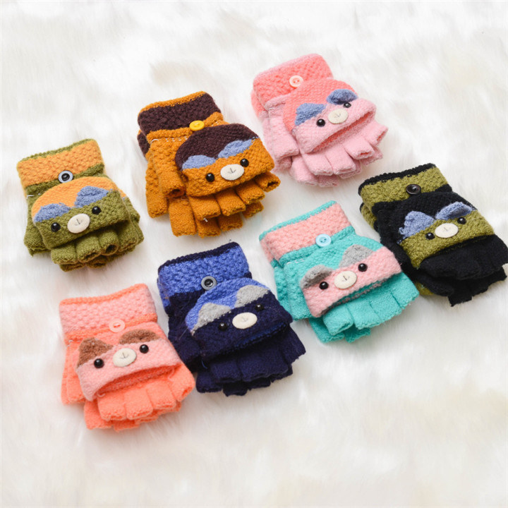 Wholesale Children Warmer Bear Glove Kids Cute Bear Cartoon Knit Glove