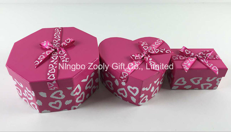 Custom Printing Ribbon Hexagonal Heart-Shaped Rectangle Mixed Paper Gift Boxes Set