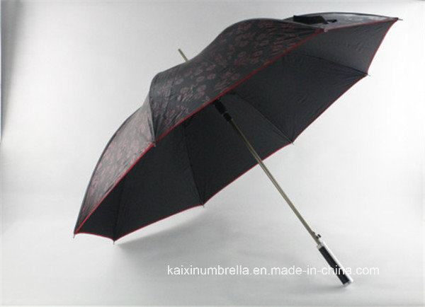 Auto Open Golf Straight Umbrella with Flower Embossment