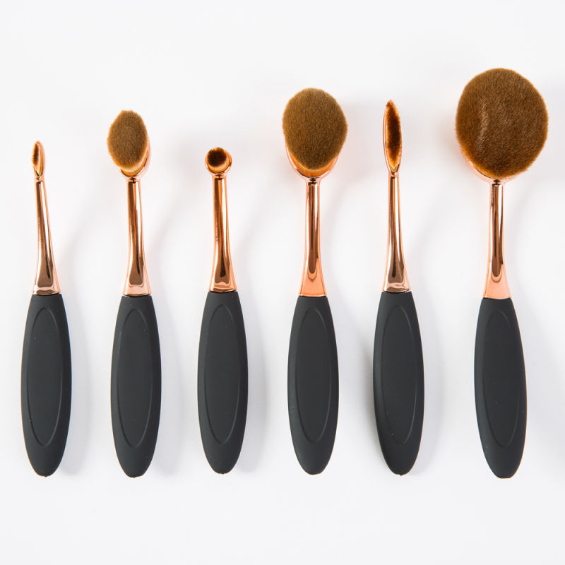 6PCS Black Gold Oval Toothbrush Professional Makeup Brushes Sets