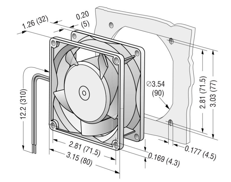 80mmx80mmx32mm Aluminum Housing, Plastic Impeller DC8032 Axial Fan