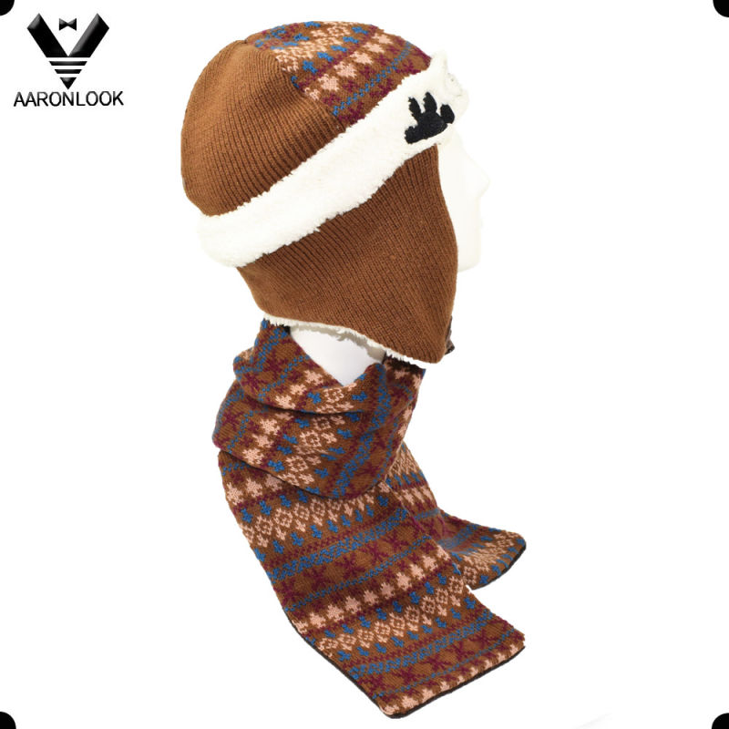 Winter Warm Jacquard Knit Cute Kids Hat and Scarf