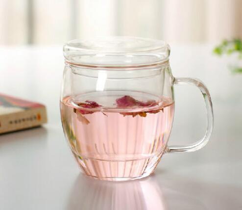 Heat Resistance Clear Glass Tea Cup with Infusion and Lid