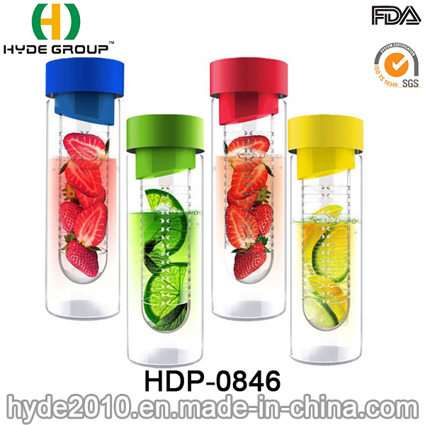 600ml Hot Sale BPA Free Plastic Fruit Infuser Bottle, Tritan Fruit Juice Bottle (HDP-0846)