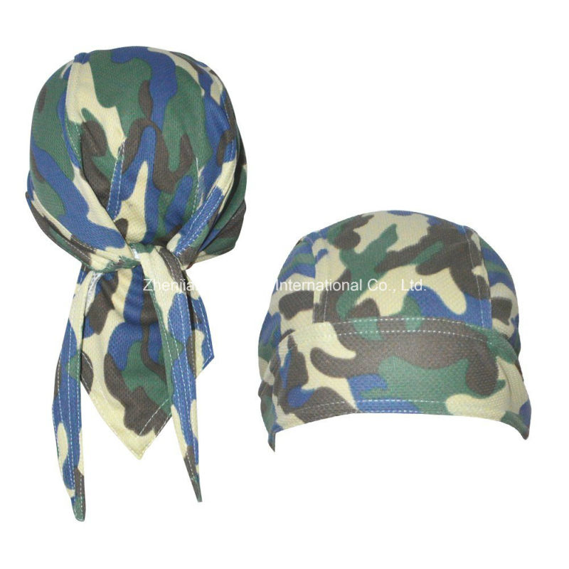 Custom Made Logo Printed Army Green Camouflage Cotton Head Wrap Adjustable Cycling Skulll Bandana Caps