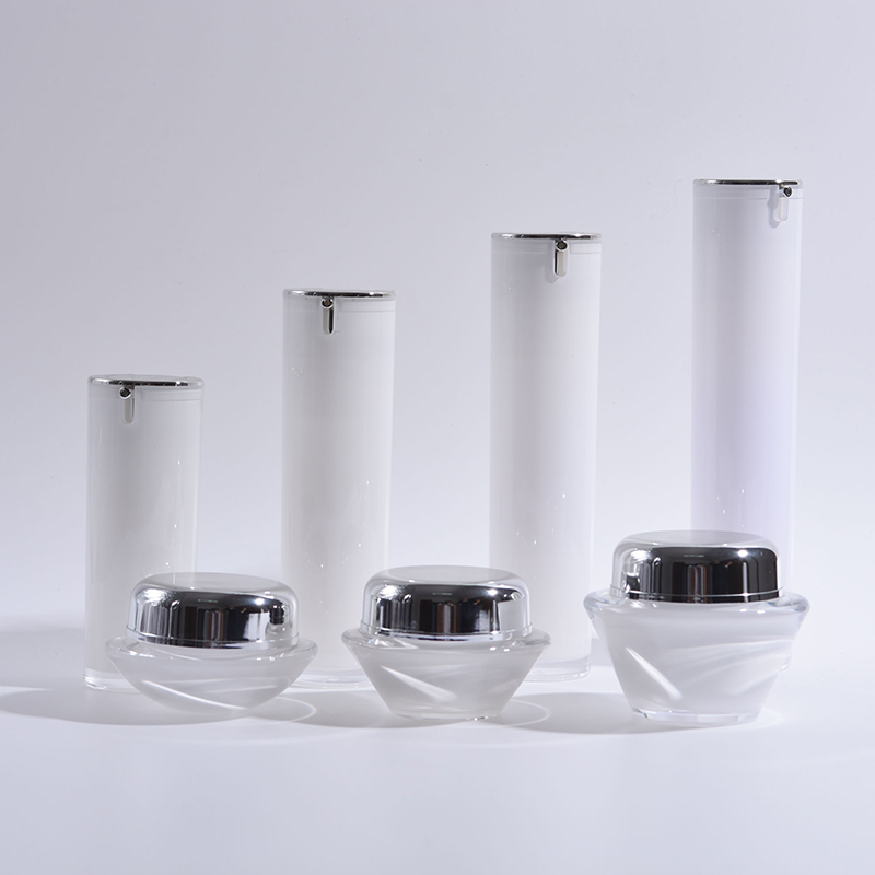 White Cylinder Acrylic Airless Bottles with Jars Collection