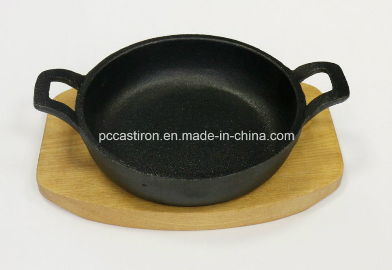 Preseasoned Cast Iron Mini Serving Skillet with Wooden Base Oil Finished