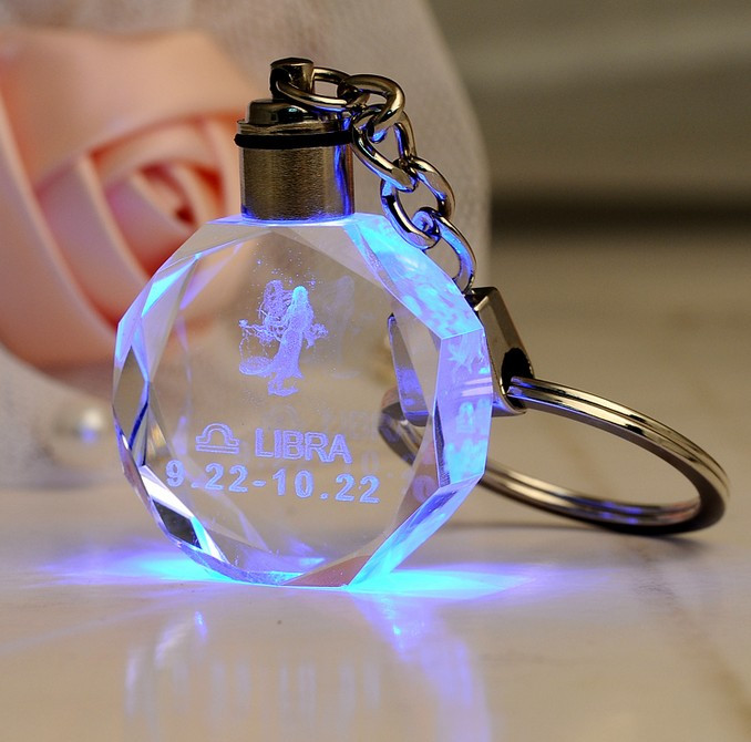 LED Laser Glass Gift Crystal Glass Keychain for Souvenir Gifts