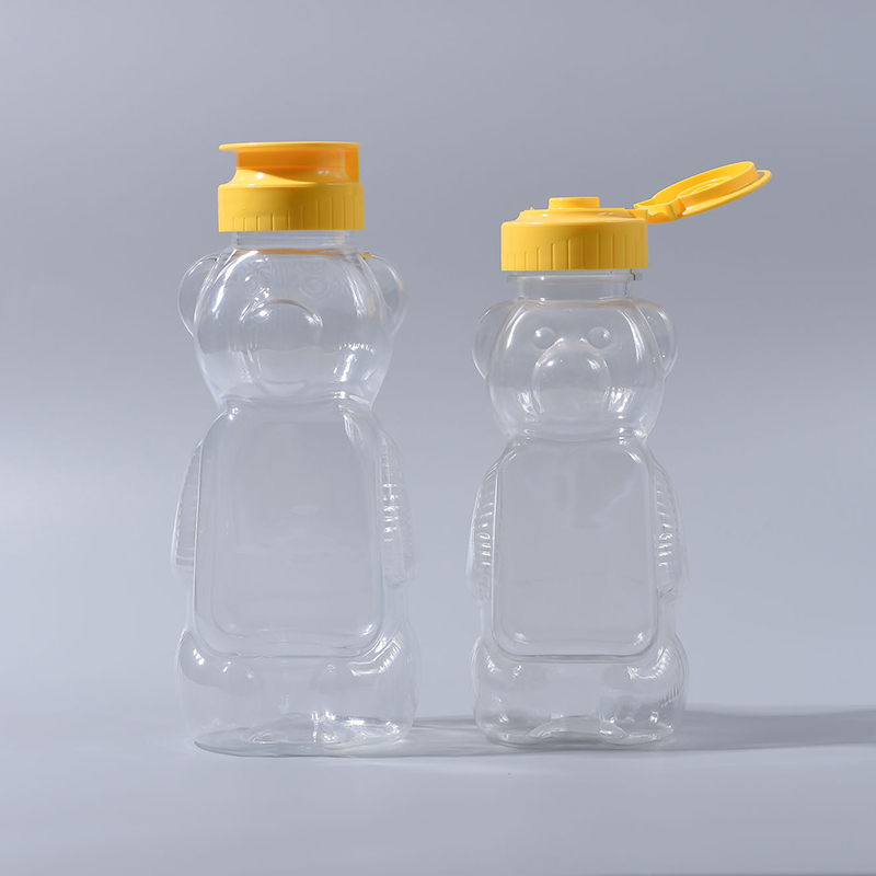 480g/350ml Plastic Pet Bear Shape Pet Honey Bottle Jam Bottles Ketchup Bottle Mayonnaise Bottle with Silicone Valve Caps (EF-H03480)