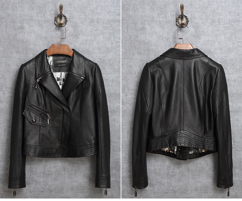 New Design Motorcycle Jacket Genuine Leather Short Jacket Women