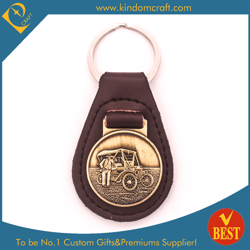 Wholesale Custom Gold Plating Lion Badge Metal Leather Key Ring for Promotional Gifts