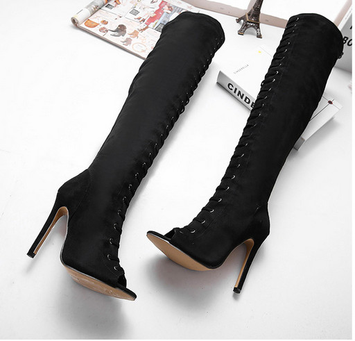 Black Fashion High Heel Ladies Knee Boots (HC 034)