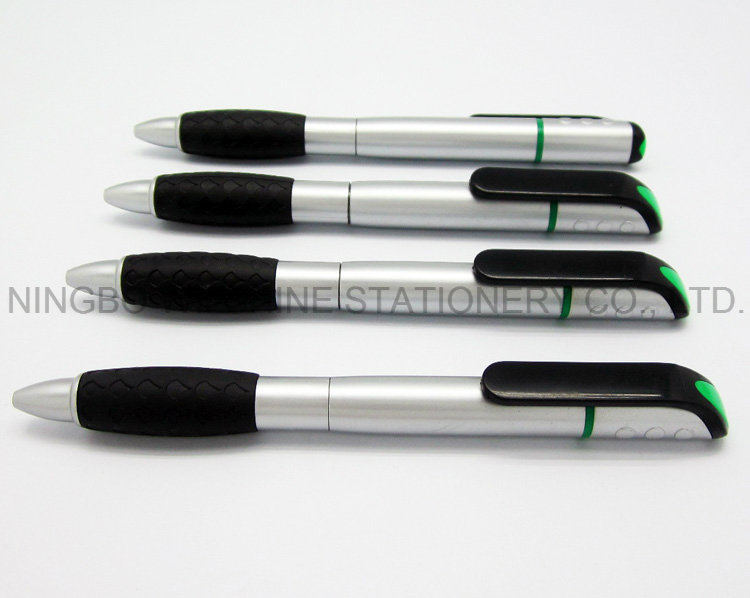 Silver Plastic Ballpoint Pen with Highlighter for Promotion (BP0212S)