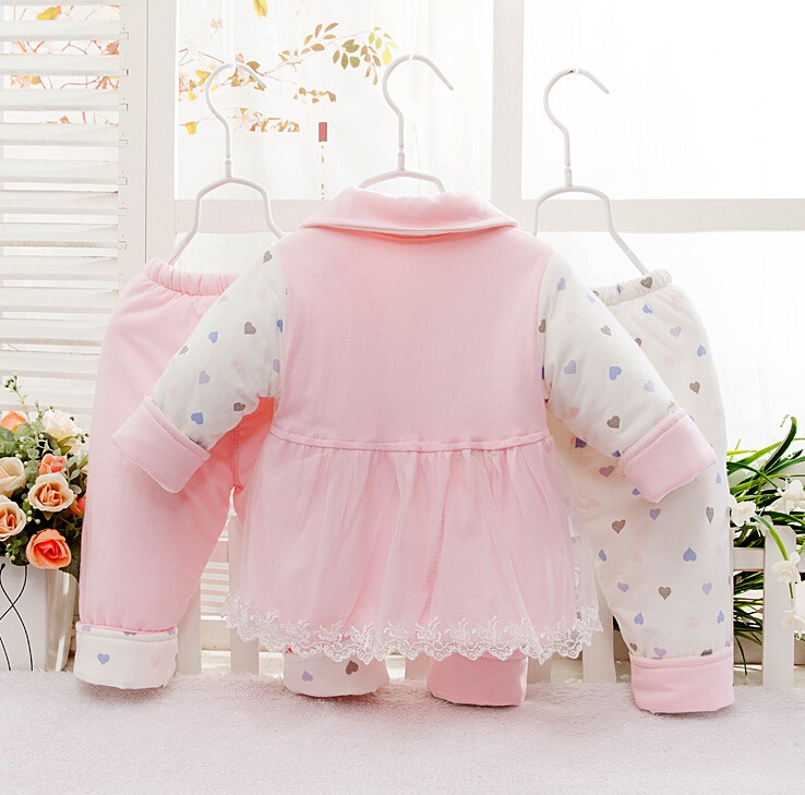 Cotton 3PCS Baby Suit with Lace and Bow Tie