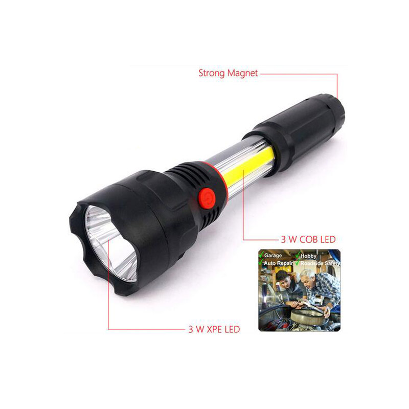 4 AAA Battery Powered LED Work Light 3W COB LED Retractable Flashlight