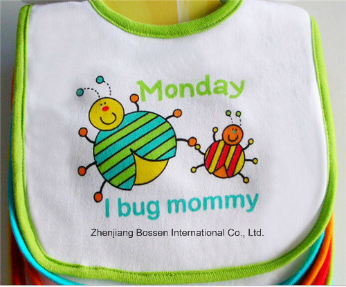 OEM Produce Customized Design Printed Cartoon Cute Cotton White Babywear Feeder Drool Bib